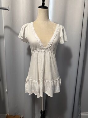 VINTAGE Abercrombie & Fitch Y2K Empire Waist V-Neck Babydoll Top Ivory Sz M RARE